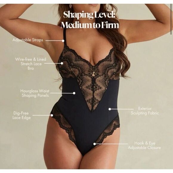 Pinsy Sculpting Lace Shapewear Bodysuit in Black Size 2X / Néw No Tags - Picture 2 of 11